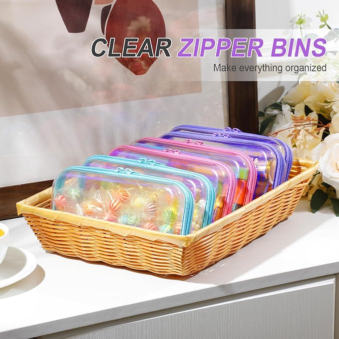Sanwuta 6 Pcs Clear Hard Zipper Case Hard Plastic Zipper Pouches Makeup Bag Pencil Pouches Transparent Cases for Snacks Plastic Storage Organizer Box for Travel(Holographic,7.48 x 3.94 x 2 Inch)