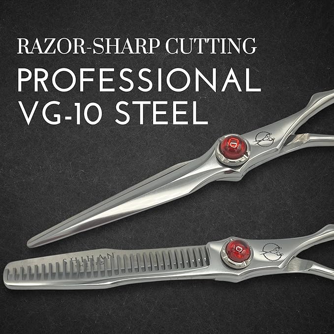 5.5" Professional Hair Shears Set Includes Cutting Scissors and Thinning Shears - VG10 Japanese Stainless Steel - Sharp, Ergonomic, Lightweight - Shihan Shears Red Moon (Hair Shears Set)