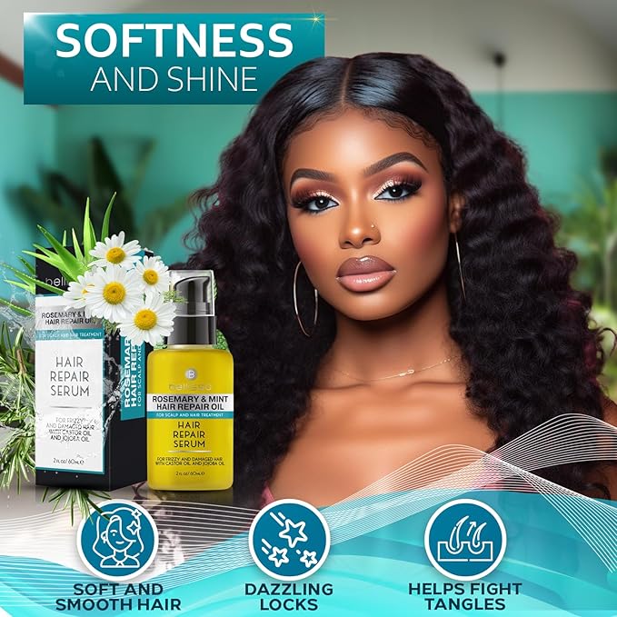 Rosemary Mint Oil Hair Serum - Thickening Products for Women and Men - Strengthening Treatment for Dry, Damaged, Frizzy Split Ends - Control Frizzy, Thinning and Curly Locks - Scalp Moisturizer