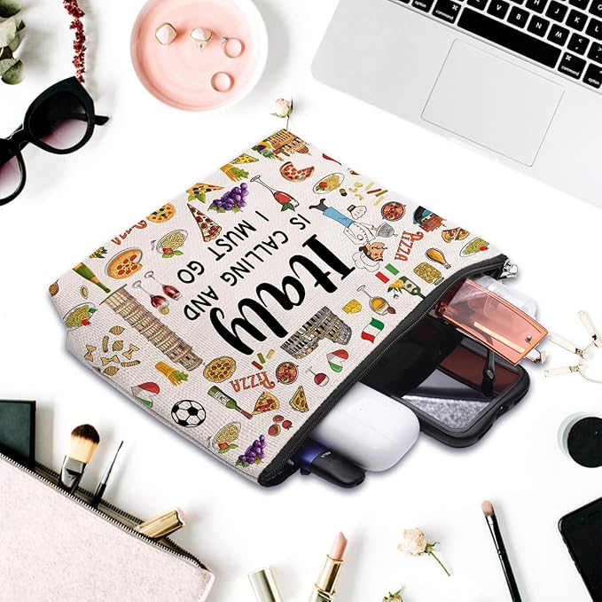 Italy Travel Gift Makeup Bag, Italy Lover Themed Gifts for Traveller Women Friends, Italian Travel Trip Essentials Souvenir, Italian Trip Gifts for Women Party Favors