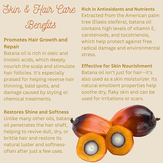 Best Natures Batana Oil for Hair Growth and Repair: Raw Batana Oil from Honduras - 100% Pure & Natural - For Thicker & Stronger Hair. Recognized by Dr. Sebi (2 fl oz)