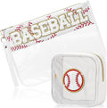 2 Pcs Baseball Gifts Cosmetic Makeup Bag with Chenille Letter Patch, Clear Pouch PVC Organizer Purse, Waterproof Travel Bag, Portable Toiletry Storage Bag for Her Girls Friends Women