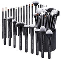 29pcs Black Professional Makeup Brush Set Kabuki Powder Concealers Eye shadows Blush Eyeliner Eyebrow Contour Eye blending Brushes (29pcs brush+black barrel)