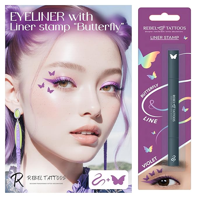 2-in-1 Eyeliner Stamp, Pigmented Intense Black Formula, Smudge-Budge Proof, Sweatproof, 24 Hour Stay Eyeliner Stamp (purple butterfy)