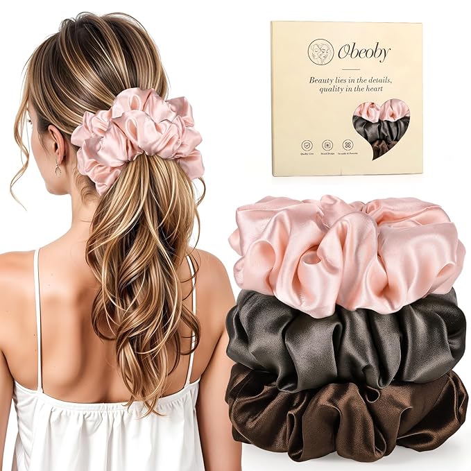 3Pcs Large Satin Hair Scrunchies, Sleepy Hair Tie for Women Girls Large Pillow Satin Scrunchies for Thick Curl Stocking Stuffers Gifts for Women Girls