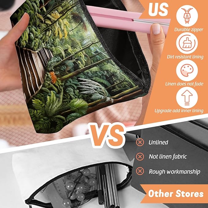 Makeup Bag Travel Cosmetic Bags Small Makeup Case Waterproof Zipper Pouch for Women Girls 7X9inches - Tropical Rainforest Walkway Surrounded By Foliage