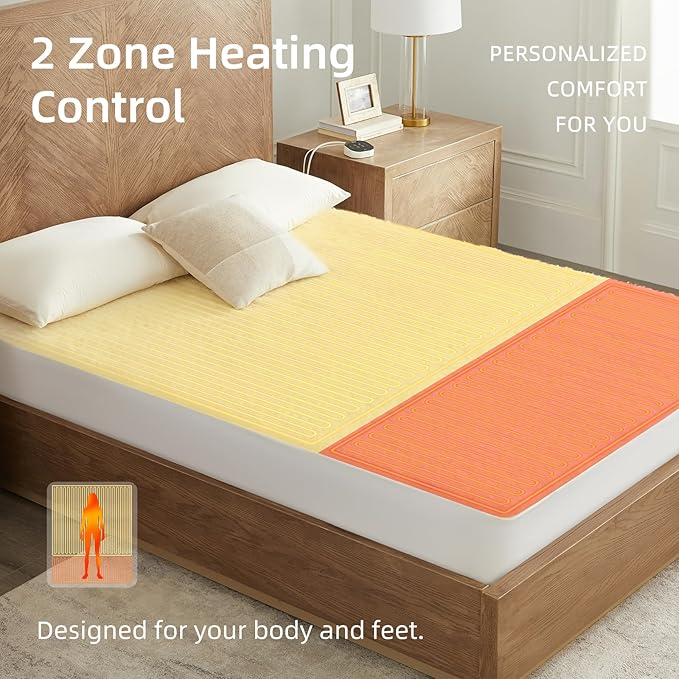 Bwarm Muilt-Zone Heated Mattress Pad Twin XL Wool Electic Mattress Pad, Touchscreen Bed Warmer with 9 Heat Settings, 1-12 Hours Auto Off Memory Deep Pocket,Machine Wash White Twin XL 39" x 80"