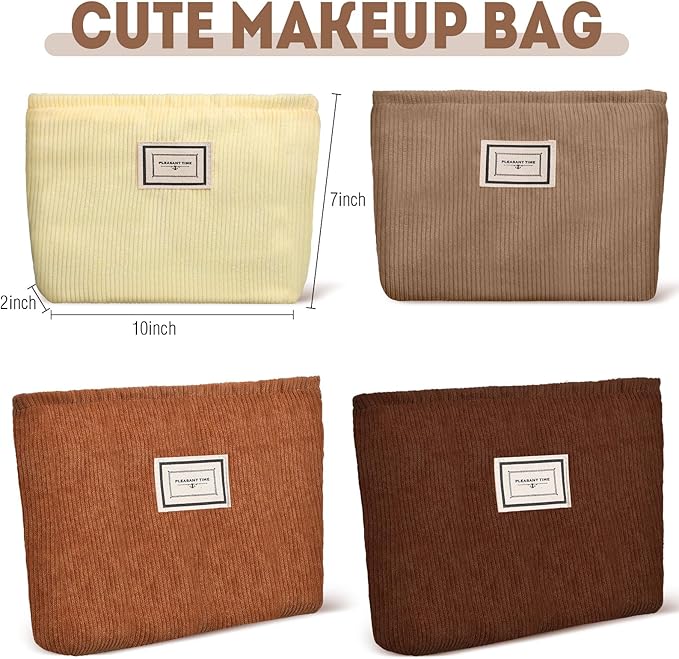 Sanwuta 4 Pack Velvet Makeup Bag Cosmetic Bag for Women Large Capacity Corduroy Pouch Zipper Canvas Travel Toiletry Purse Make up Organizer Case Accessories(Dark Color,Plaid)