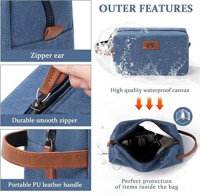 Janhavi Mens Travel Bag Toiletry Waterproof,Personalized Laser Engraved Initials & Wheat Ear, Gifts For Husband, Make Up Bag Traveling, Men's Accessories Organizer,Gifts for Him(Blue T)