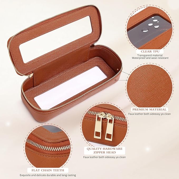 Pinkmik Clear Makeup Bag with Brush Bag 3pcs Waterproof Travel Case for Cosmetics and Toiletries Women's Makeup Organizer with Zipper (X/Brown, L+M+SLIM)