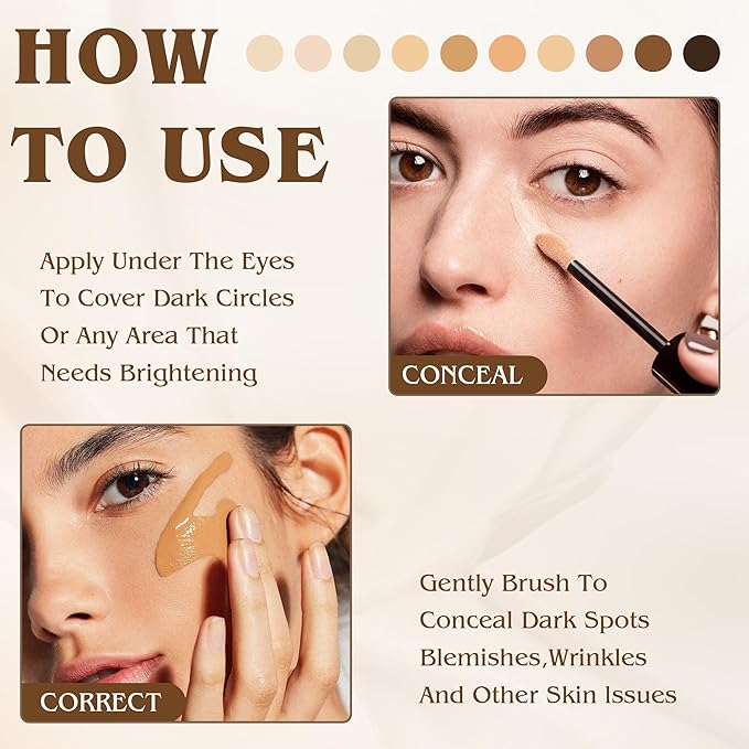 Full Coverage Liquid Concealer, Foundation Makeup for Older Women, Covers Blemishes & Under-Eye Circles, Spots, Matte Finish, Hydrating Primer for Correct, 0.06 fl oz, Vegan & Cruelty-Free (A01#Fair)