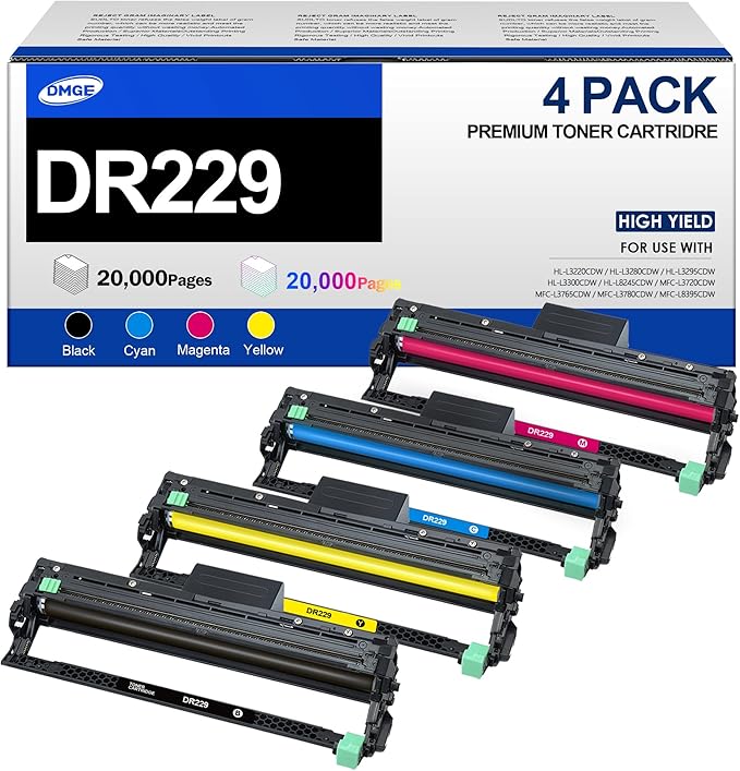 DR229CL Drum Unit Compatible Replacement for Brother DR229 TN229 TN229XL Work with HL-L3280CDW MFC-L3720CDW HL-L3300CDW HL-L3220CW Printers (4-Pack)