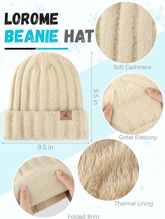 Winter Beanie Hat Scarf Gloves, Warm Fleece Knit Hat Long Scarf Neck Warmer Touch Screen Winter Gloves Set Gifts for Women