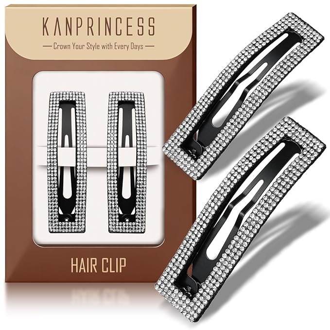 Rhinestone and Crystal Hair Clips 2-Pack, Sparkly Barrettes & Elegant Bling Accessories for Women & Girls(Set1)