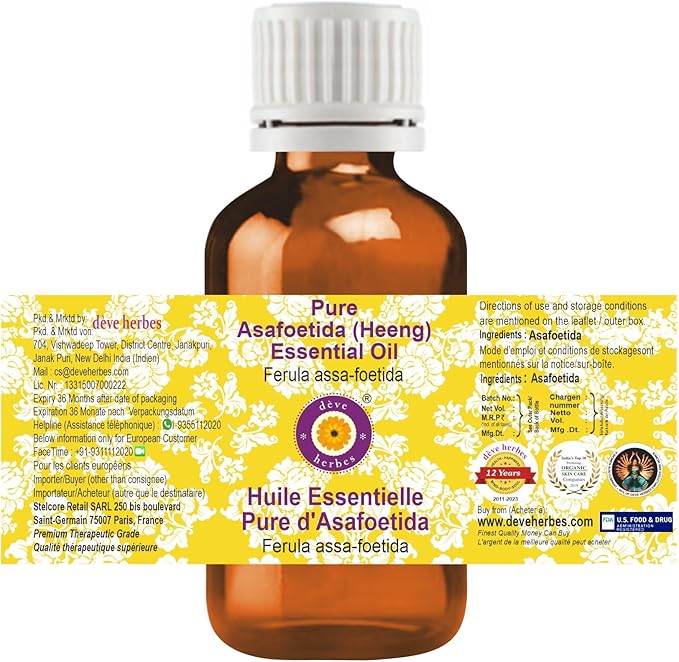 Greenwood Essential Asafoetida (Heeng) Essential Oil Pure | Non-Sticky | Non-Greasy | Lightweight | Men & Women | All Skin Types | Steam Distilled 5ml (0.16 oz)