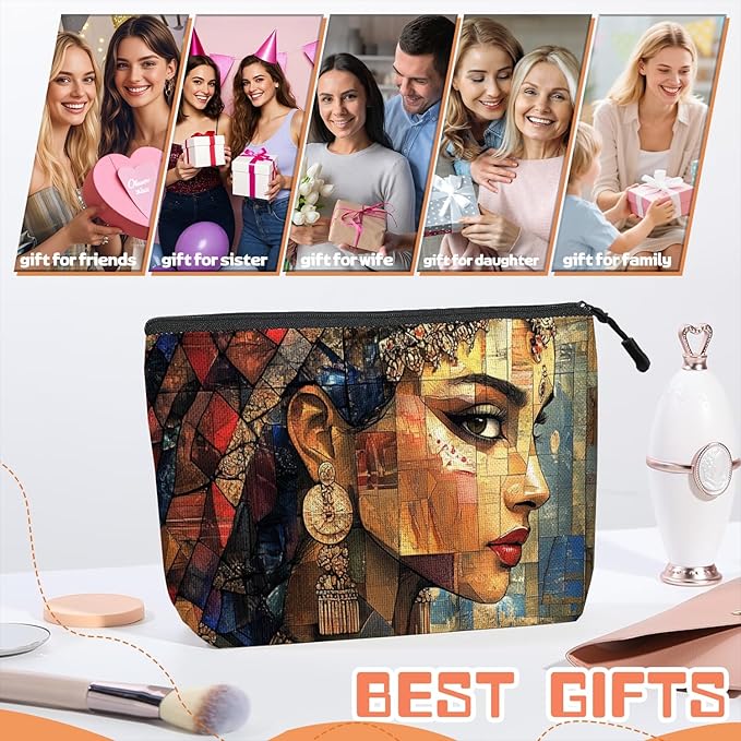 Cosmetic Bags Travel Makeup Toilet Case Waterproof Pouch for Women Girls 6.7X9.45inches - Delicate Women in Mosaic Style