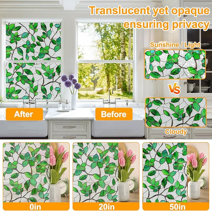 Window Privacy Film Stained Glass Window Film Frosted Window Film Window clings Non-Adhesive Reusable Decorative for Home Removable (Green Frosted, 23.6 X 78.7 in)
