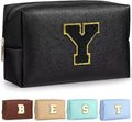 TOPEAST Preppy Makeup Bag, Small Cosmetic Travel Bags for Women, PU Leather Waterproof Toiletry Bag with Zipper, Personalized Birthday Gift for Women Girl, Preppy Gifts for Girl (Black Y)