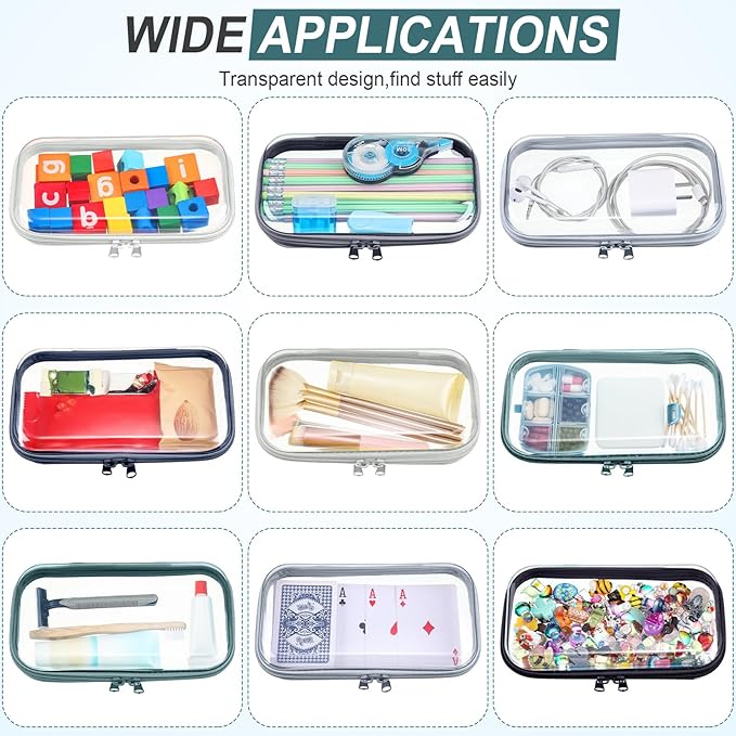 Sanwuta 6 Pcs Clear Hard Zipper Case Hard Plastic Zipper Pouches Makeup Bag Pencil Pouches Transparent Cases for Snacks Plastic Storage Organizer Box for Travel(Blue-green,7.48 x 3.94 x 2 Inch)