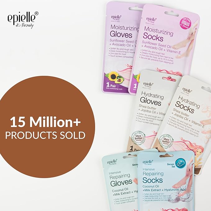 Epielle Hydrating & Moisturizing Hand & Foot Masks for Dry, Rough Skin, Self Care Gifts for Women, Spa Kit, Stocking Stuffers, Thanksgiving Essentials, 6 Moisturizing Gloves & 6 Moisturizing Socks