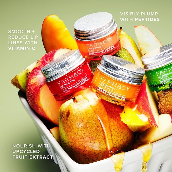 Farmacy Lip Smoothie Trio – Hydrating Peptide Lip Balms with Vitamin C in Apple, Mango & Pear Kiwi Flavors (10g Each) for Nourished, Plump Lips