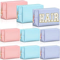 Sanwuta 9 Pcs Makeup Bags Bulk PU Double Zippers Cosmetic Bag Makeup Toiletry Christmas Small Pouch Portable Travel Organizers Case for Women Bridesmaid Party End of The Year(Pink, Blue, Purple)