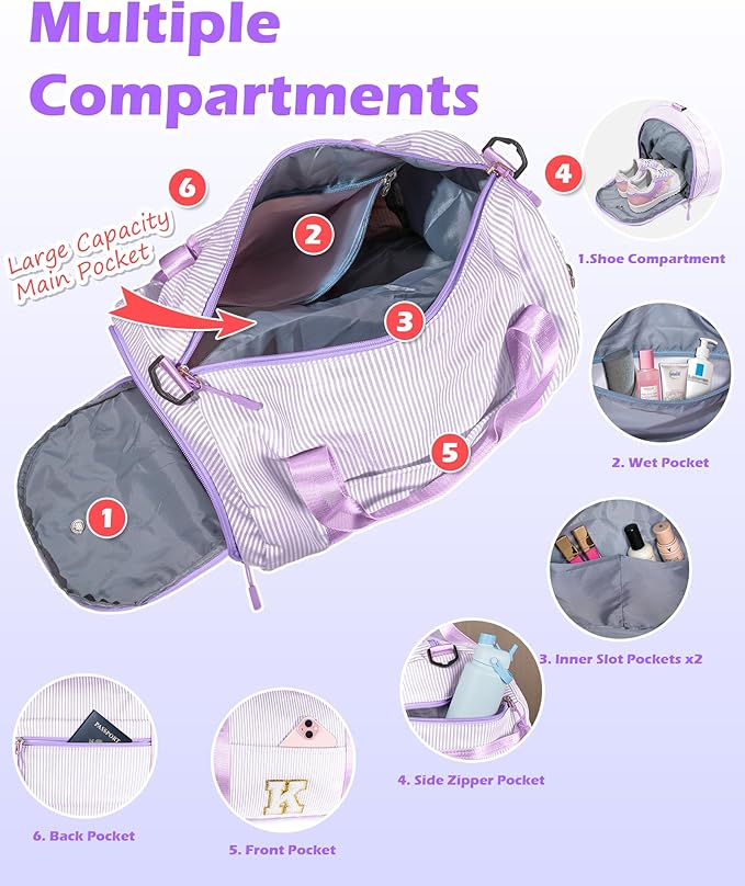 Gift for Teenager, Girls Travel Duffle Bag, Kids Initial Overnight Duffel Bags with Shoe Compartment, Personalized Dance Bag with Cosmetic Pouch, Teen Girl Gifts Trendy Stuff (Letter A)