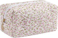 JOVAKIT Square Makeup Bag Cute Cosmetic Bag for Women, Floral Coquette Aesthetic Toiletry Bag, Zipper Make Up Pouch, Travel Make Up Organizer Bag (Pink Small Floral)