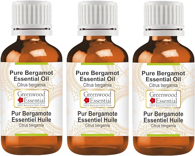 Greenwood Essential Pure Bergamot Essential Oil (Citrus bergamia) Steam Distilled (Pack of Three) 100ml X 3 (10 oz)