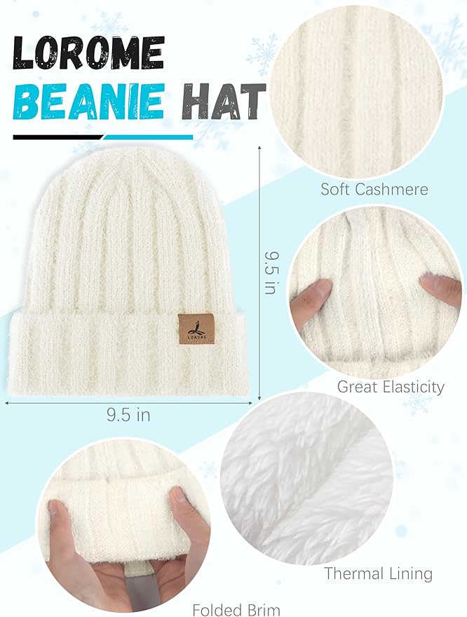 Winter Beanie Hat Scarf Gloves, Warm Fleece Knit Hat Long Scarf Neck Warmer Touch Screen Winter Gloves Set Gifts for Women