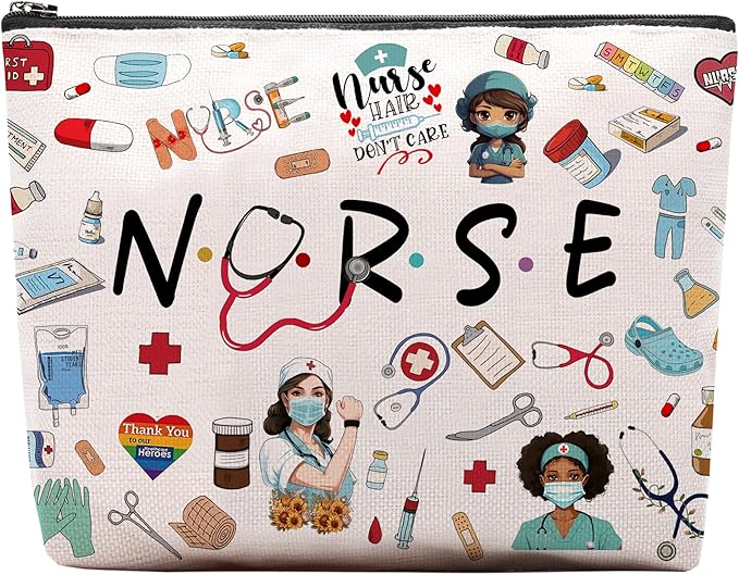 Nurse Makeup Bag - Cool Nursing Gift for Women, Graduation, Emergency Room ICU - Zipper Cosmetic Bag for Appreciation