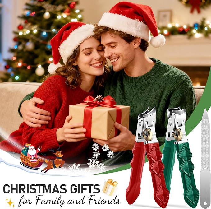 Toenail Clippers for Seniors Thick Toenails, Christmas Stocking Stuffers, Wide Opening Nail Clippers for Men, Heavy Duty Ingrown Toenail Clippers Nail Cutters, Sharp Slanted Nail clippers, Red & Green