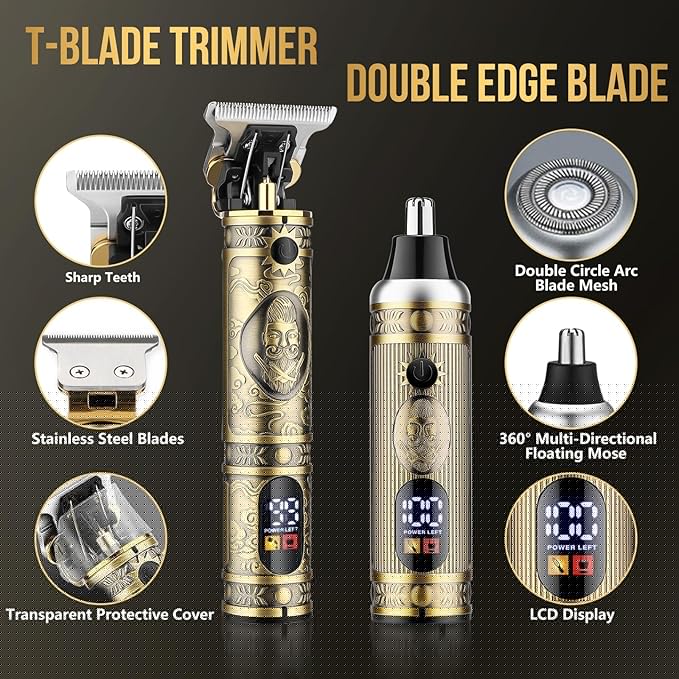 Nose Hair Beard Trimmer for Men, Cordless Professional Hair Clippers and Trimmers Set, Men's Shavers Foil Electric Razors Haircut Grooming Kit, Rechargeable Barber Clippers Set with LCD Display