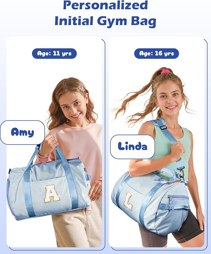 Girly Cute Stuff, Girls Travel Duffle Bag, Kids Initial Overnight Bags with Shoe Compartment, Customized Weekender Bag with Makeup Pouch, Stocking Stuffers for Toddler (Letter H)