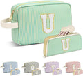 Travel Makeup Bag Christmas Gifts for Women Girl Teens, Personalized Initial Makeup Bag for Cute Teen Girls, Preppy Stuff Toiletry Bag Cosmetic Bag, Teen Girls Gift Trendy Stuff, Letter U