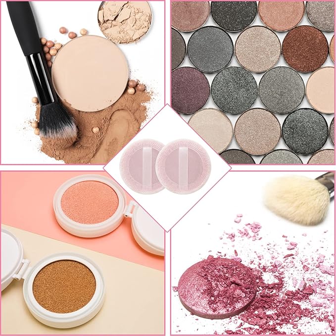 Sibba 12 Pcs Loose Powder Puff Pink Cotton Pads Face Body Makeup Velour with Ribbon Applicators Setting Round Make Up Eyeshadow Concealer Cosmetics Sponge