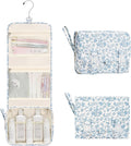 Relavel Small Hanging Toiletry Bag for Men and Women, Portable Hanging Organizer for Travel-Sized Shower Dopp Kit, Waterproof Toiletries Organizer with 3 Compartments for Outdoor - Blue Flower