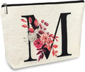 Initial A-Z Personalized Floral Makeup Bag, Monogrammed Birthday Gifts for Women Mom, Mothers Day Christmas Gift Ideas for Best Friend, Bride Bridesmaid, Her, Grandma, Small Travel Cosmetic Bag (M)