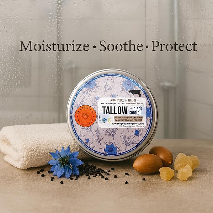 Halal Grass Fed Beef Tallow For Skin – 70g Organic Beef Tallow Moisturizer – Beef Tallow Face Moisturizer & Beef Tallow Face Cream – Pure Beef Tallow Balm with Black Seed and Jojoba