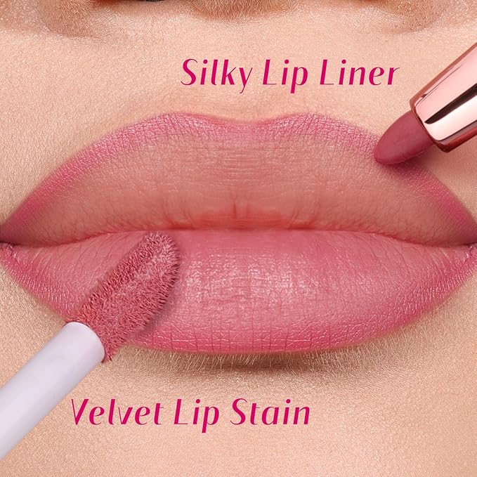 bayfree 2 PCS Lip Liner and Lip Stain Combo Set, High Pigmented Long Lasting Velvet Lip Tint, Well-Defined Lipliner, Weightless Waterproof Not Animal Tested, Matte Finish Makeup