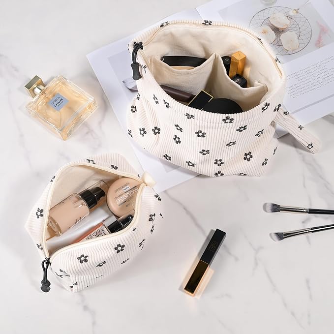 Small Cosmetic Bag set for Women Corduroy Makeup Bag with Interior Pocketes Cute Corduroy Makeup Pouches Women Small Toiletry Bag