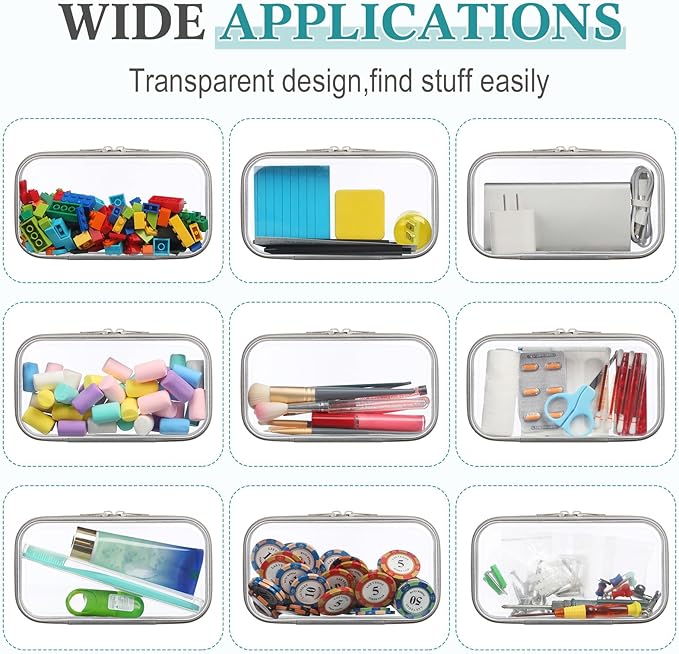 Sanwuta 6 Pcs Clear Hard Zipper Case Hard Plastic Zipper Pouches Makeup Bag Pencil Pouches Transparent Cases for Snacks Plastic Storage Organizer Box for Travel(Gray,7.48 x 3.94 x 2 Inch)