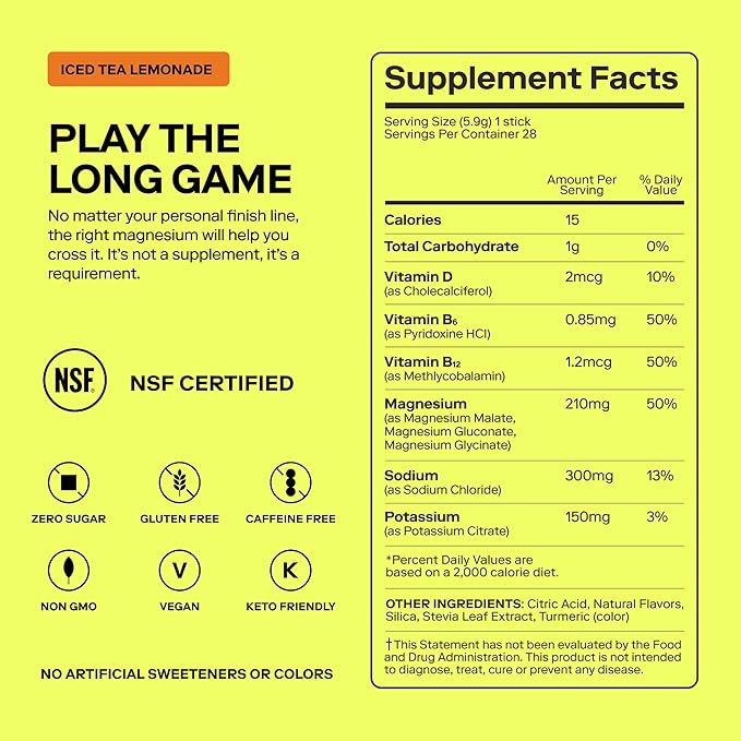 MAGNA Electrolytes Powder Drink Mix for Hydration, Energy & Focus Support with Magnesium L Threonate, Sodium, Potassium, Vitamin D, B6 & B12, Sugar Free, Tea Lemonade Flavor, 14 Servings
