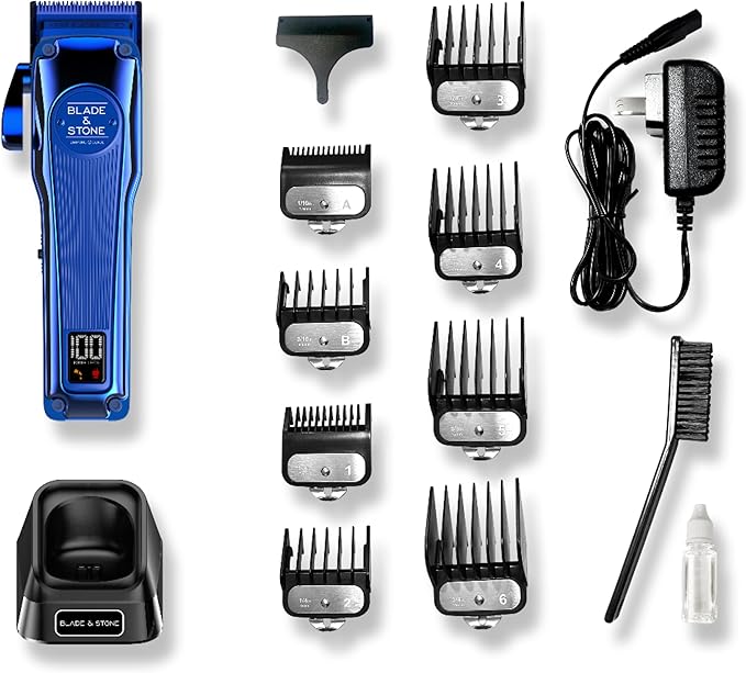 Blade & Stone™ Professional Barber Hair Clippers for Men PC801 Clipper | Diamond-S™ Blade | Micro-Gap Tech | Professional 7200 RPM Digital Motor, All-Metal, Cordless Clippers - Big Blue