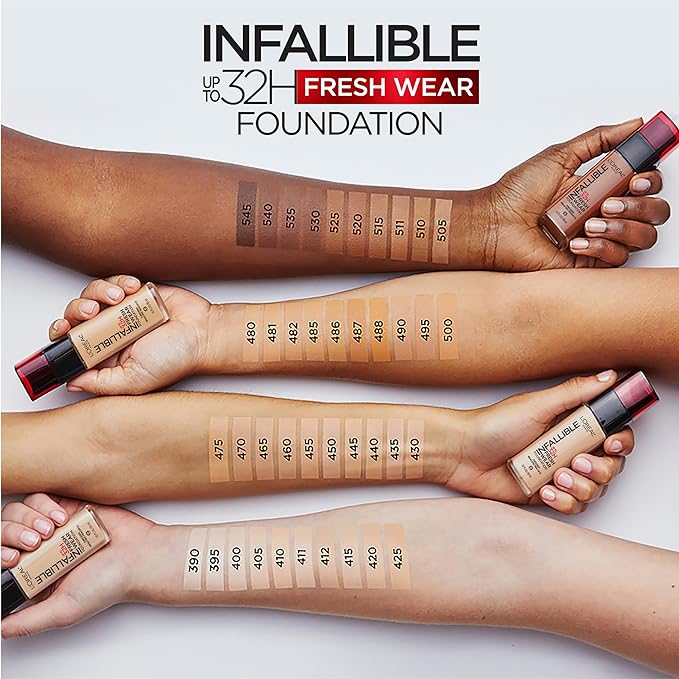L'Oreal Paris Makeup Infallible Up to 32 Hour Fresh Wear Lightweight Foundation, 545 Ebony, 1 Fl Oz, Packaging May Vary