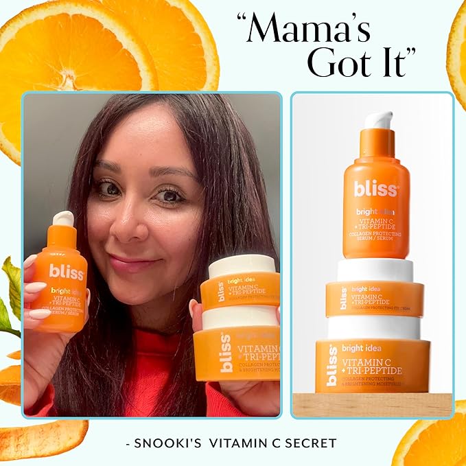 Bliss Vitamin C + Tri-Peptide Brightening Moisturizer | Squalane & Hydration Boosters | Anti-Aging Face Cream for Collagen and Elasticity | Clean Vegan & Cruelty Free 1.7 fl oz