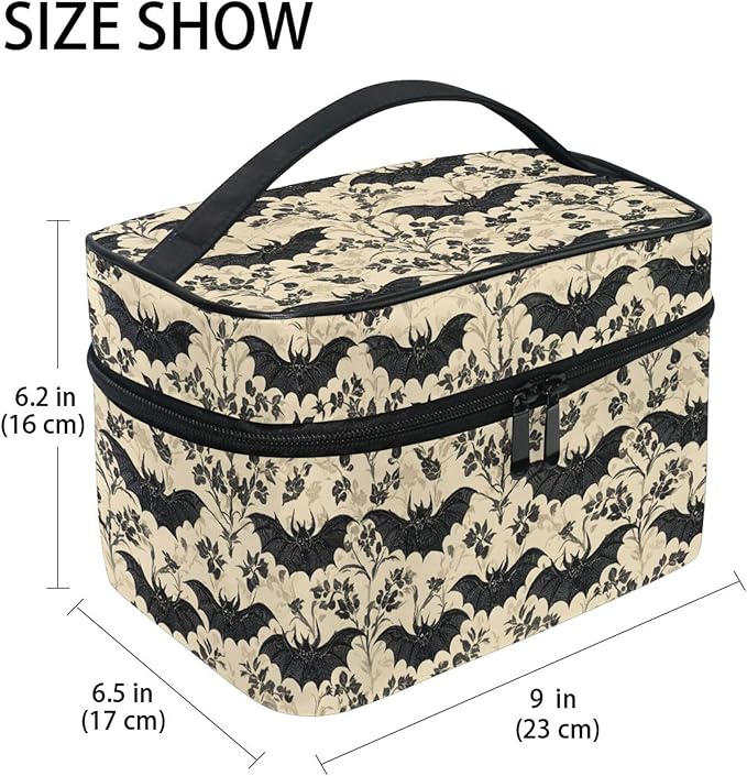 MNSRUU Makeup Bags, Bats and Flowers Vintage Makeup Organizer Bags Toiletry Bag Box Travel Cosmetic Bag Make Up Train Case for Women Teen Girl Ladies