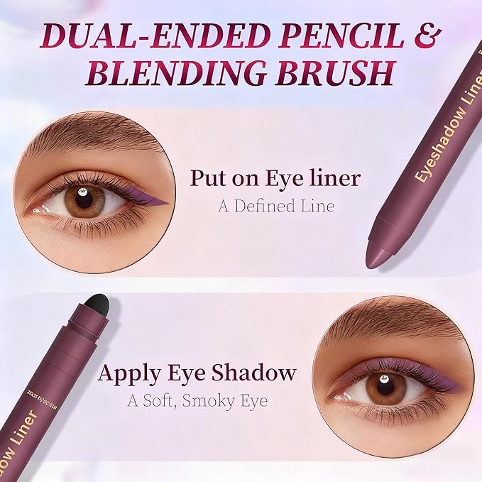 Shadow Liner 2-in-1 Eyeliner Eyeshadow, Waterproof Smudge Proof Plum Shimmer for Natural and Smoky Eyes, Easy to Apply