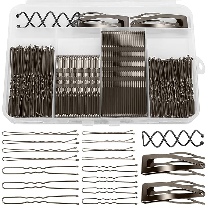 Bobby Pins Set Gray – Bobby Pins, Snap Clips & U Shape Pin, Complete Hair Kit for Women & Girls, for Buns, Updos, Parties & Weddings