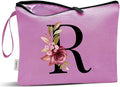 Vavabox A-Z Personalized Makeup Bag, Birthday Gifts for Women Mom, Gifts for Best Friend, Bride Bridesmaid Cosmetic bag (R, Purple)